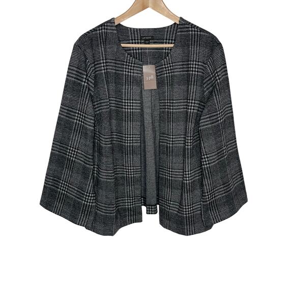 J. Jill Wearever Collection Women Open Front Jacket XL Tall Black Plaid Workwear - Picture 1 of 11
